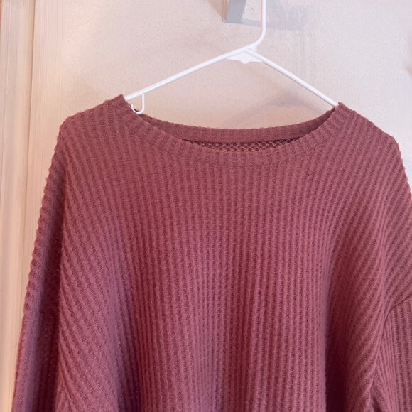 Shein Curve Womens Waffle Knit Long Sleeve Cropped Sweater Top Dusty Rose 1XL - Picture 4 of 6